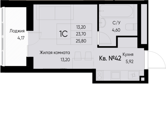 Студия №42 25,8 м2 от застройщика ГК ТОЧНО