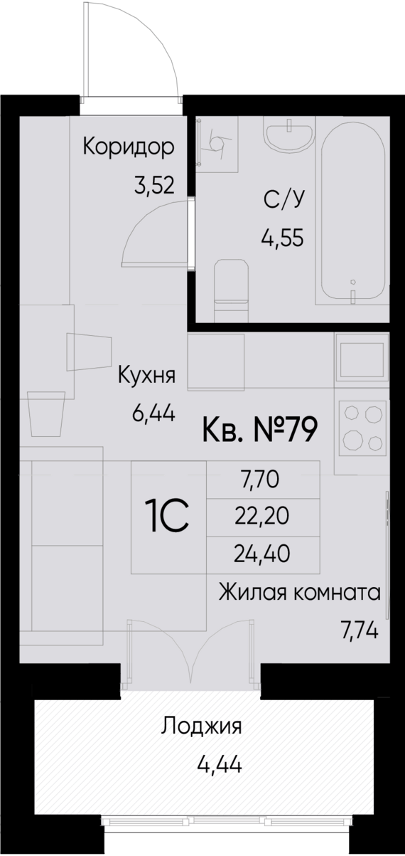 Студия №79 24,4 м2 от застройщика ГК ТОЧНО