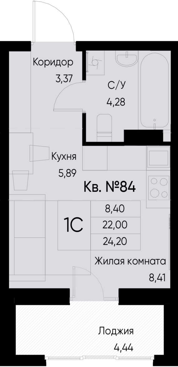 Студия №84 24,2 м2 от застройщика ГК ТОЧНО