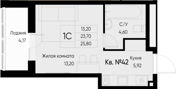 Студия №42 25,8 м2 от застройщика ГК ТОЧНО
