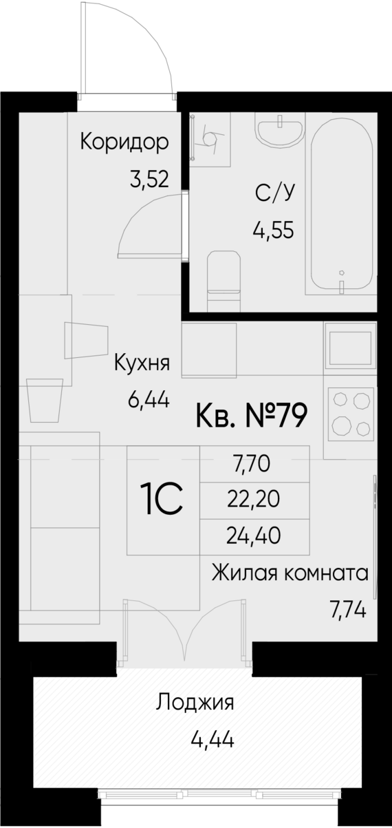 Студия №79 24,4 м2 от застройщика ГК ТОЧНО