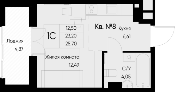 Студия №8 25,7 м2 от застройщика ГК ТОЧНО