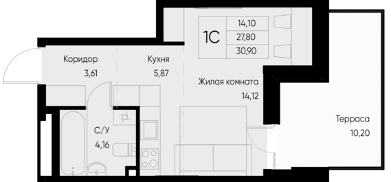 Студия №2 30,9 м2 от застройщика ГК ТОЧНО