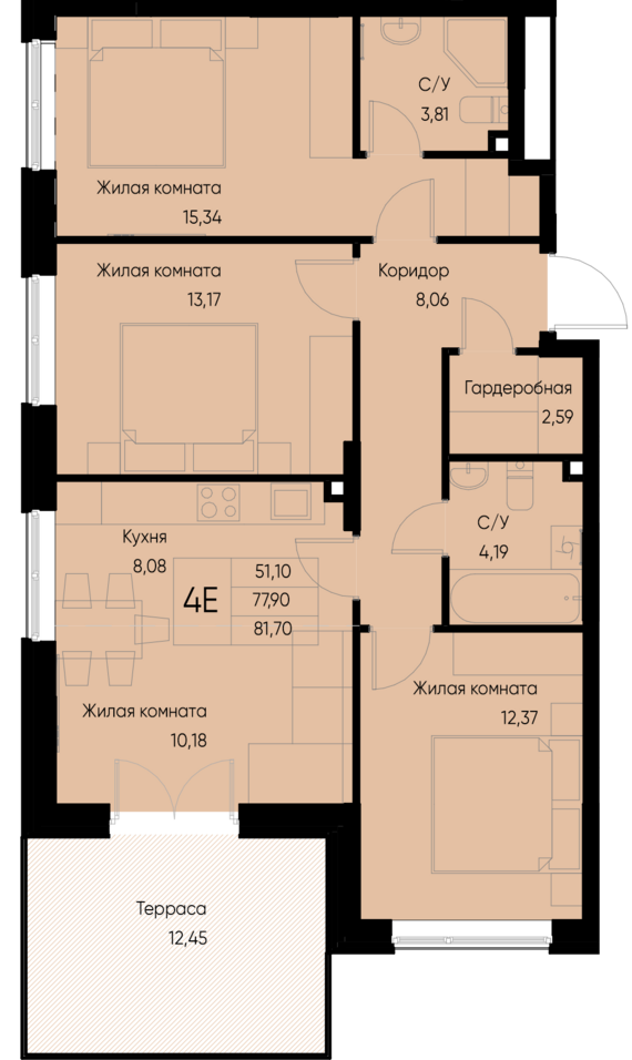 евро 4 к.кв. №5 81,6 м2 от застройщика ГК ТОЧНО