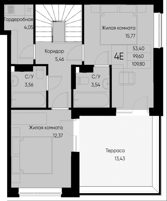 4-комнатная квартира №31 109,8 м2 от застройщика ГК ТОЧНО