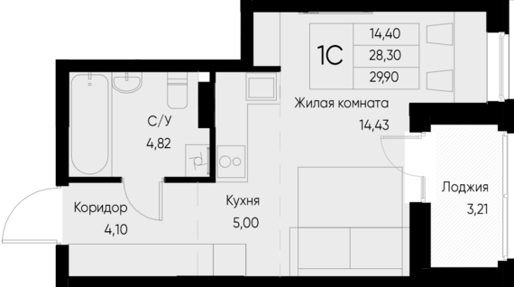 Студия №18 29,9 м2 от застройщика ГК ТОЧНО