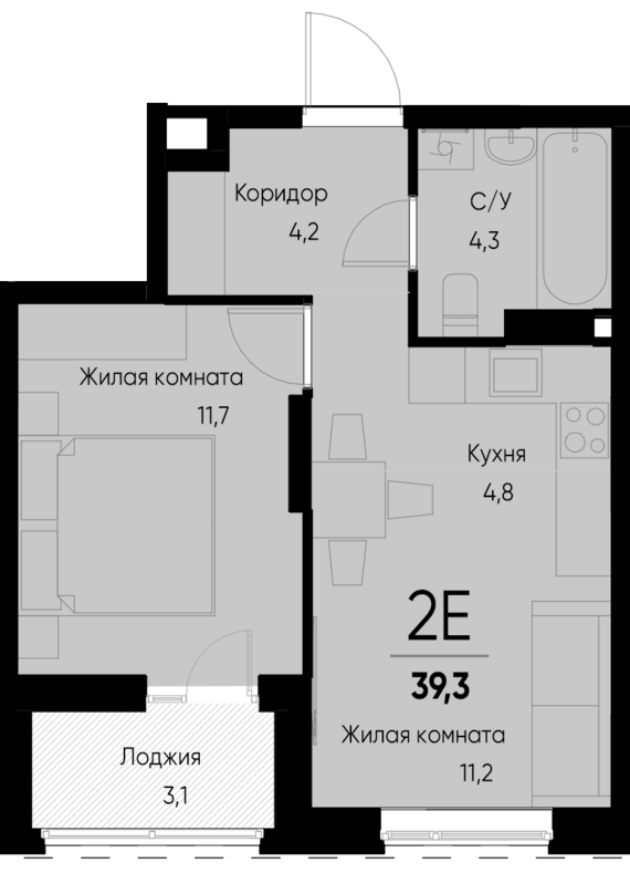 евро 2 к.кв. №19 37,8 м2 от застройщика ГК ТОЧНО