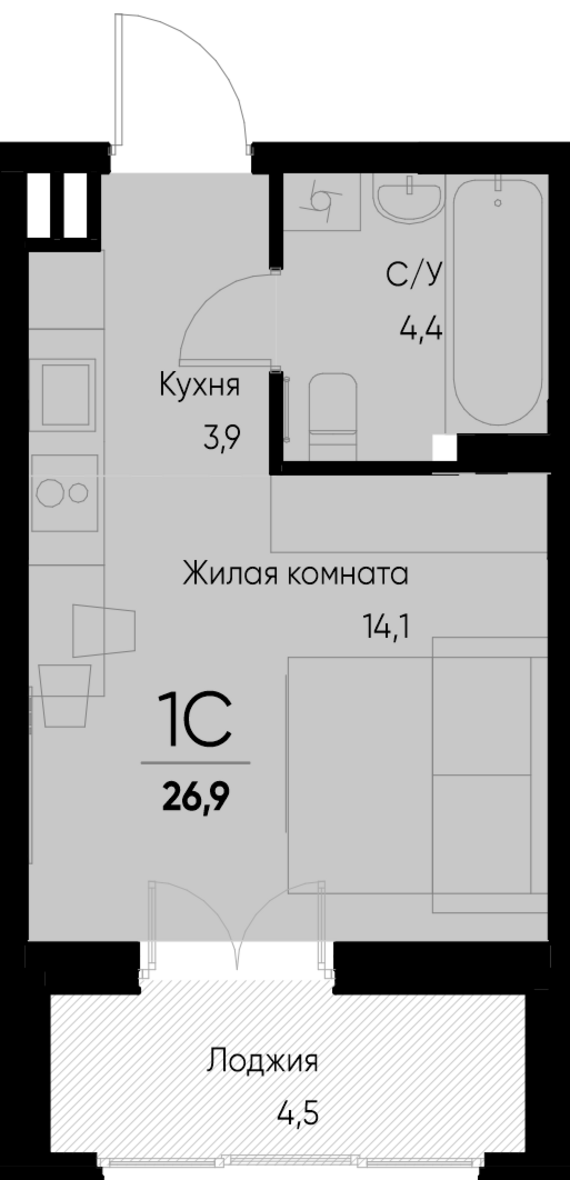 Студия №36 26,9 м2 от застройщика ГК ТОЧНО