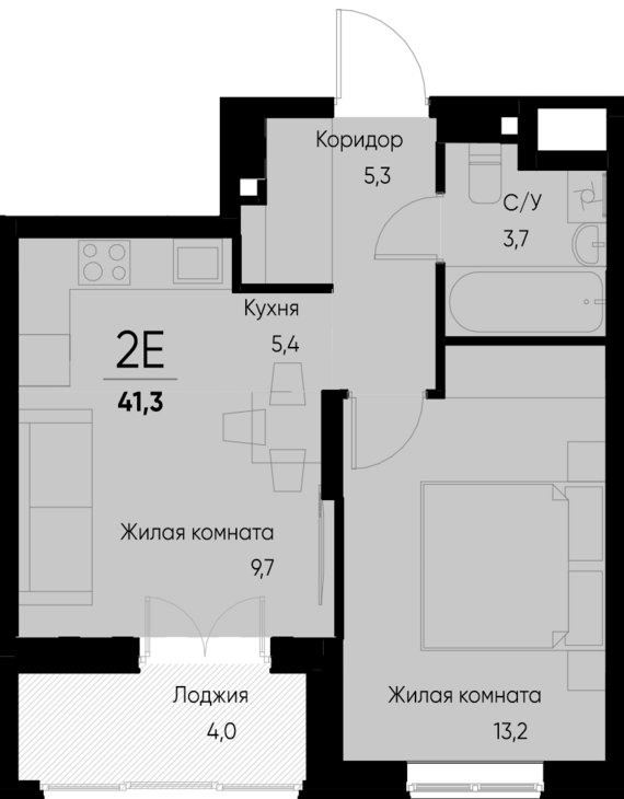 евро 2 к.кв. №32 41,3 м2 от застройщика ГК ТОЧНО
