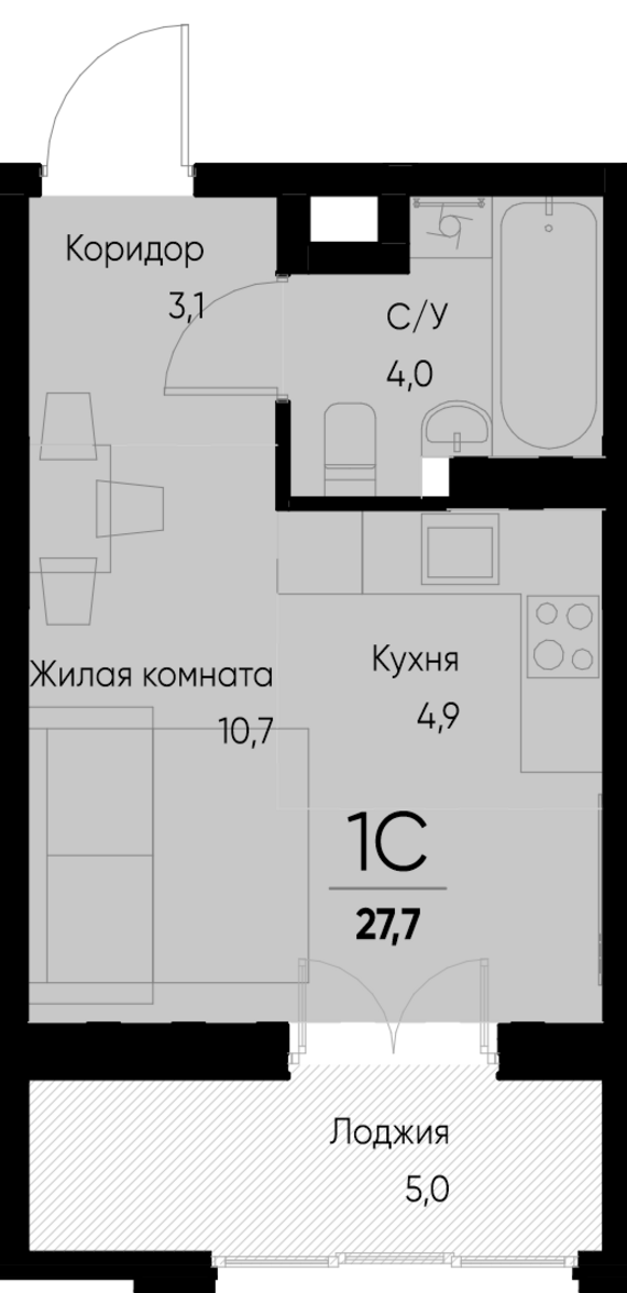 Студия №52 25,2 м2 от застройщика ГК ТОЧНО