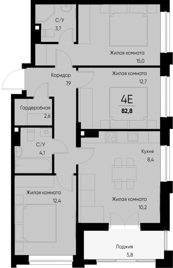 евро 4 к.кв. №7 82,8 м2 от застройщика ГК ТОЧНО