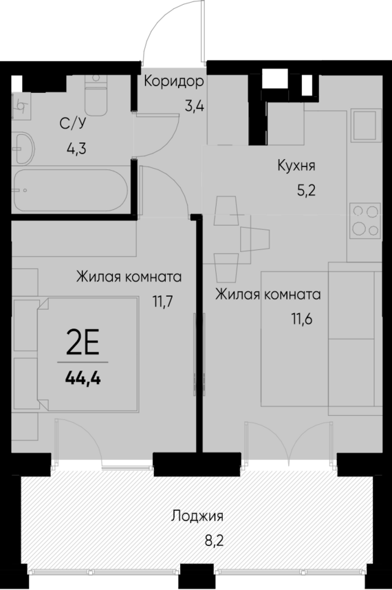 евро 2 к.кв. №20 40,3 м2 от застройщика ГК ТОЧНО