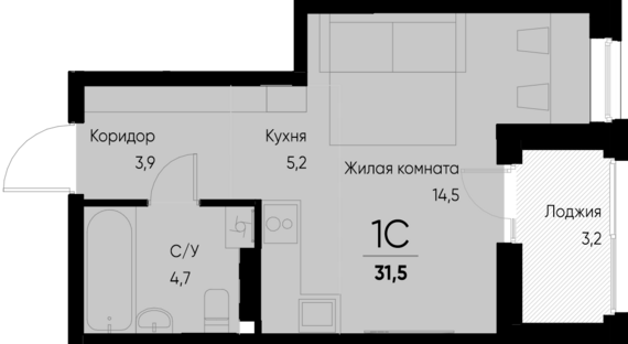 Студия №24 31,5 м2 от застройщика ГК ТОЧНО