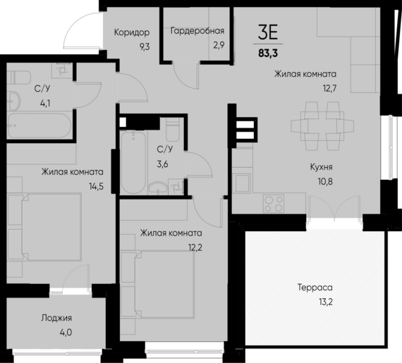 3-комнатная квартира №31 87,3 м2 от застройщика ГК ТОЧНО