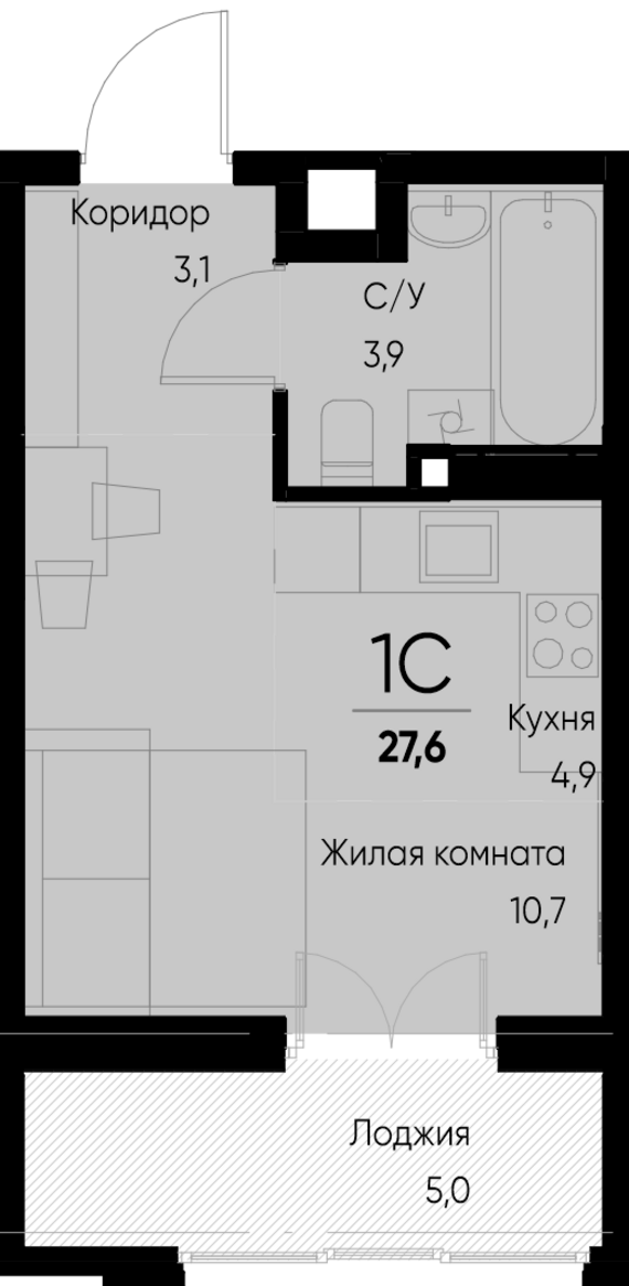 Студия №42 25,1 м2 от застройщика ГК ТОЧНО