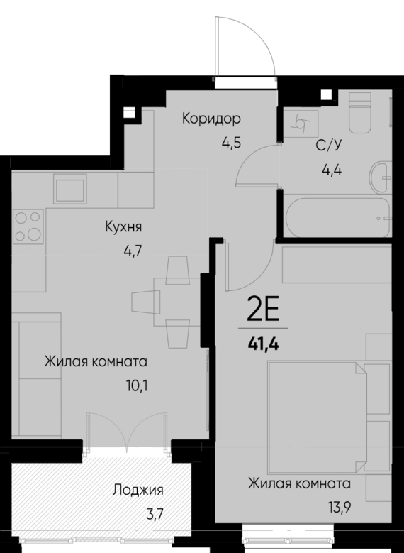 евро 2 к.кв. №54 41,4 м2 от застройщика ГК ТОЧНО