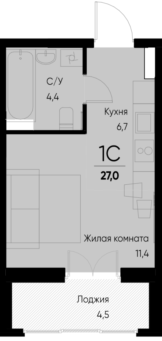 Студия №101 27 м2 от застройщика ГК ТОЧНО