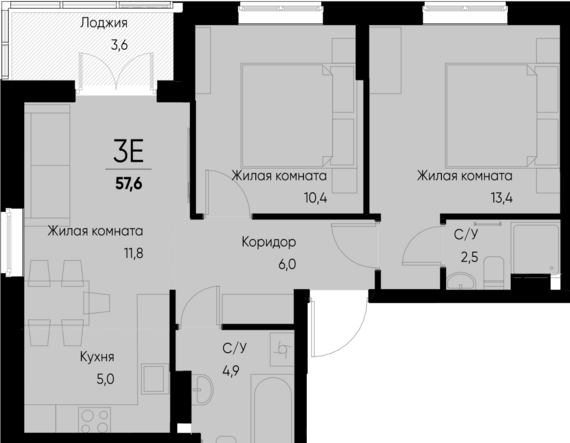 евро 3 к.кв. №88 57,6 м2 от застройщика ГК ТОЧНО