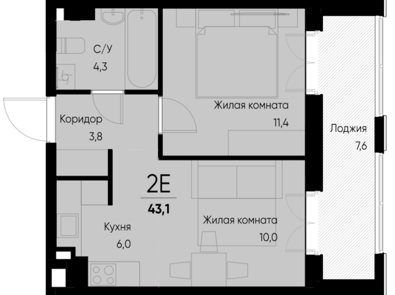 евро 2 к.кв. №13 39,3 м2 от застройщика ГК ТОЧНО
