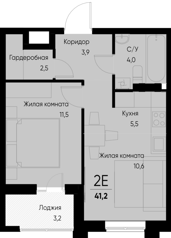евро 2 к.кв. №120 39,6 м2 от застройщика ГК ТОЧНО