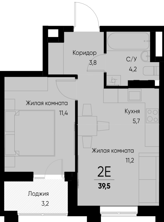 евро 2 к.кв. №132 37,9 м2 от застройщика ГК ТОЧНО