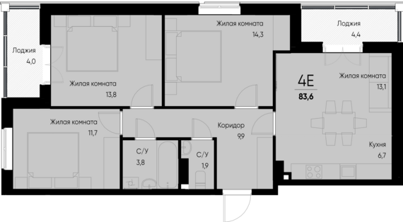 евро 4 к.кв. №158 79,4 м2 от застройщика ГК ТОЧНО