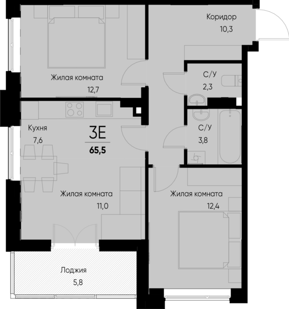 евро 3 к.кв. №8 62,6 м2 от застройщика ГК ТОЧНО